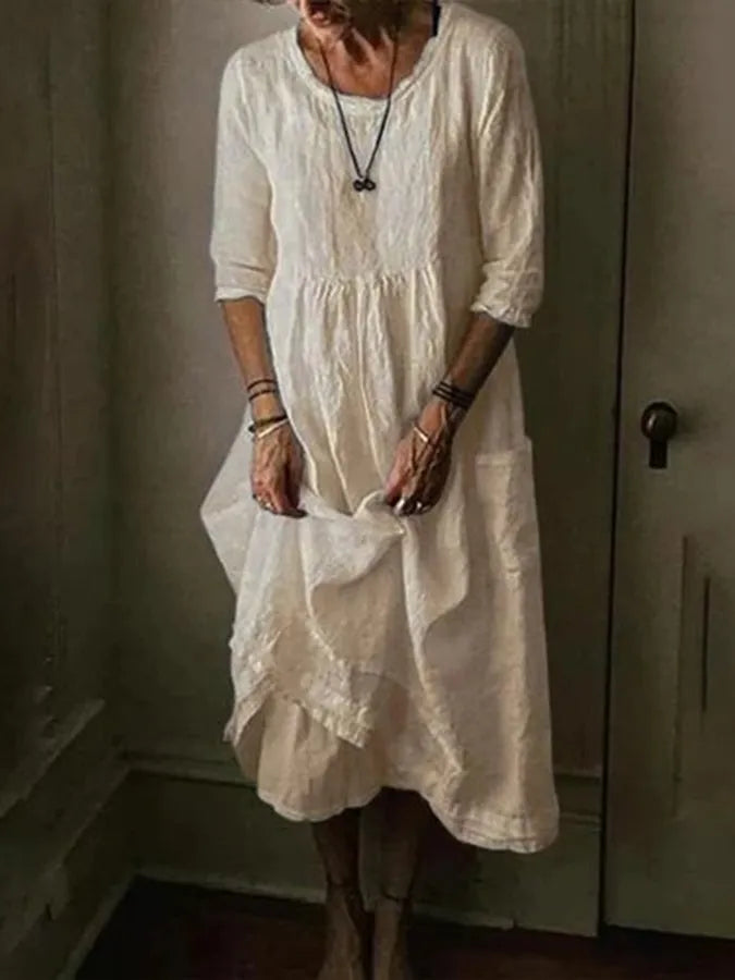 Félesca Robe Maxi pour Femme – Robe Longue Coton Lin Été Chic