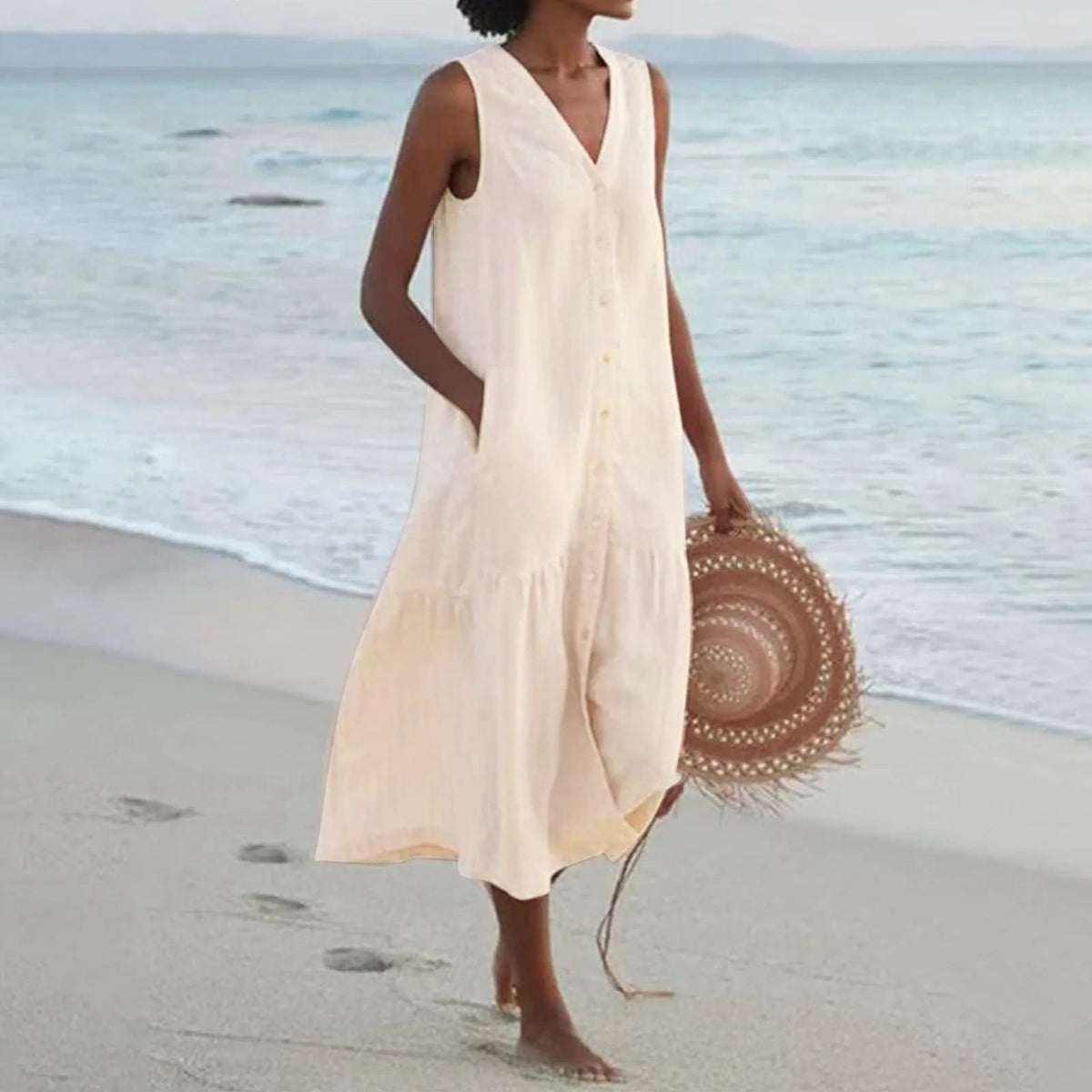 Vestido Zaida para Mujer – Cuello en V, Diseño atemporal y Corte elegante