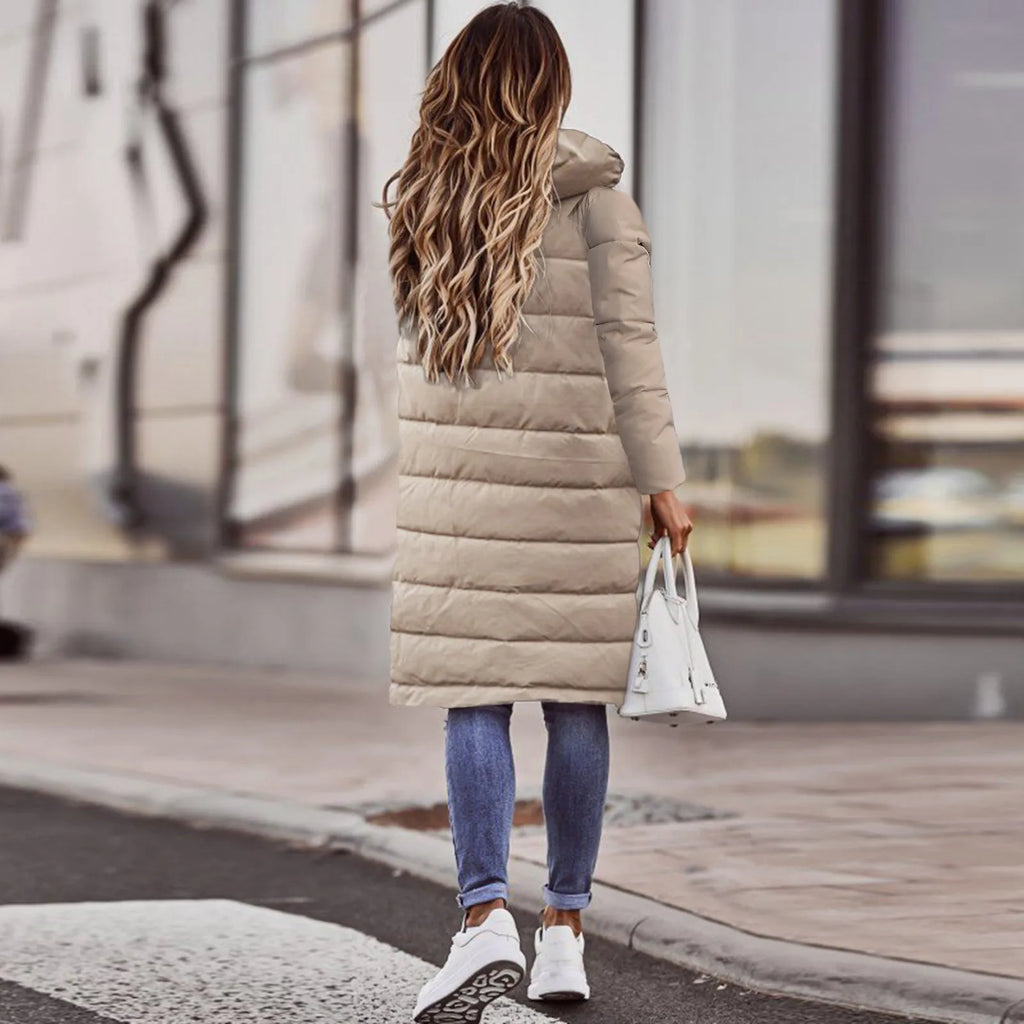 Evie Cappotto Lungo Imbottito da Donna – Giacca Invernale Elegante con Cappuccio