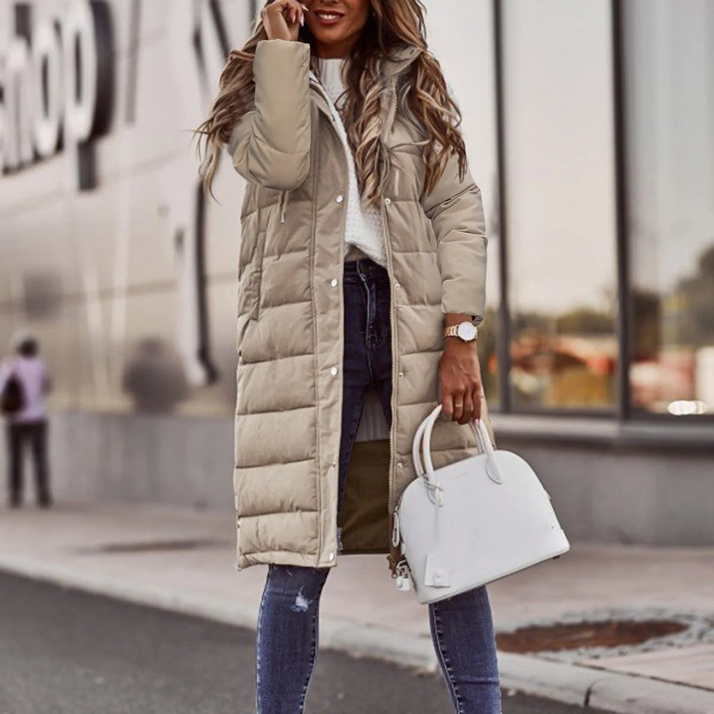 Evie Cappotto Lungo Imbottito da Donna – Giacca Invernale Elegante con Cappuccio