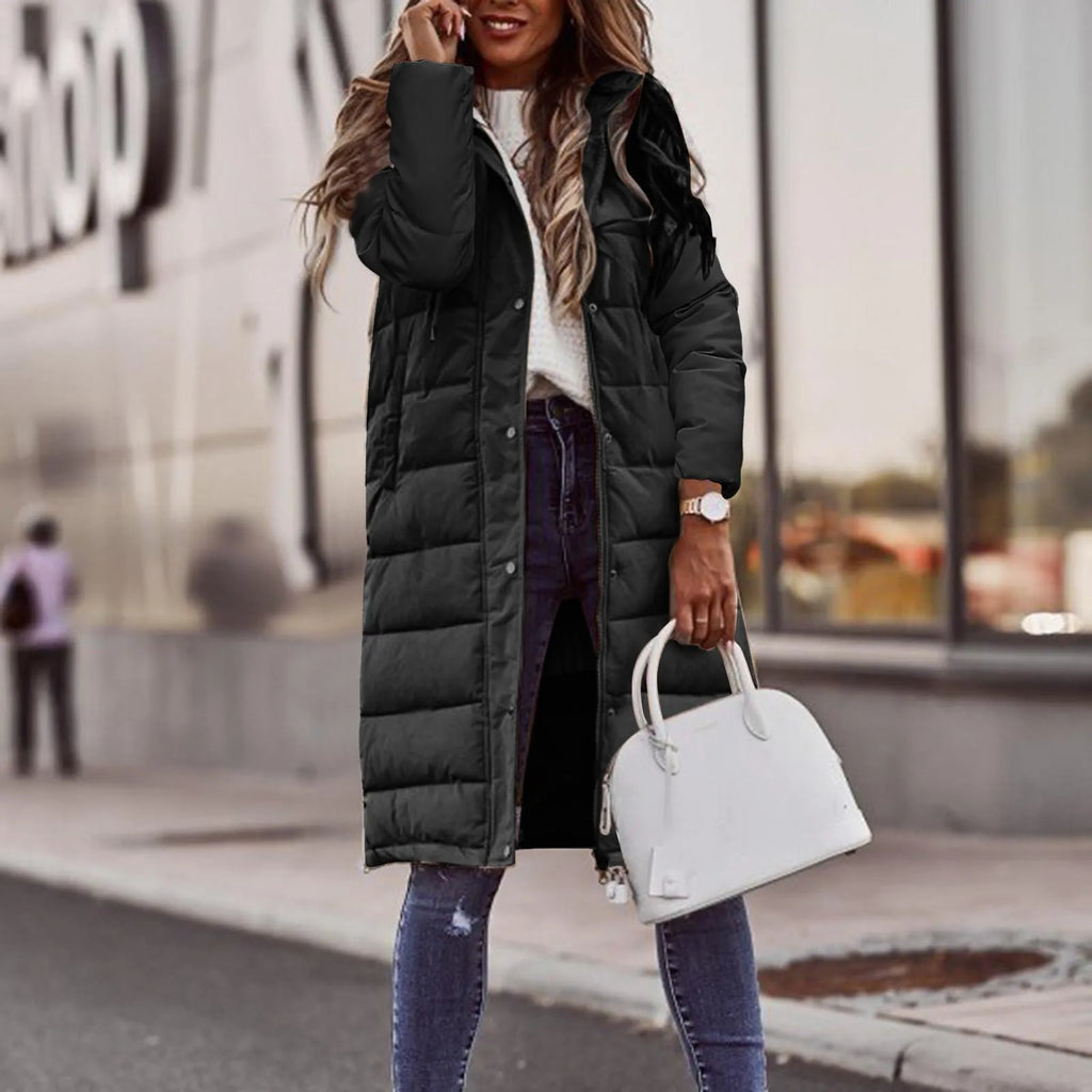 Evie Cappotto Lungo Imbottito da Donna – Giacca Invernale Elegante con Cappuccio