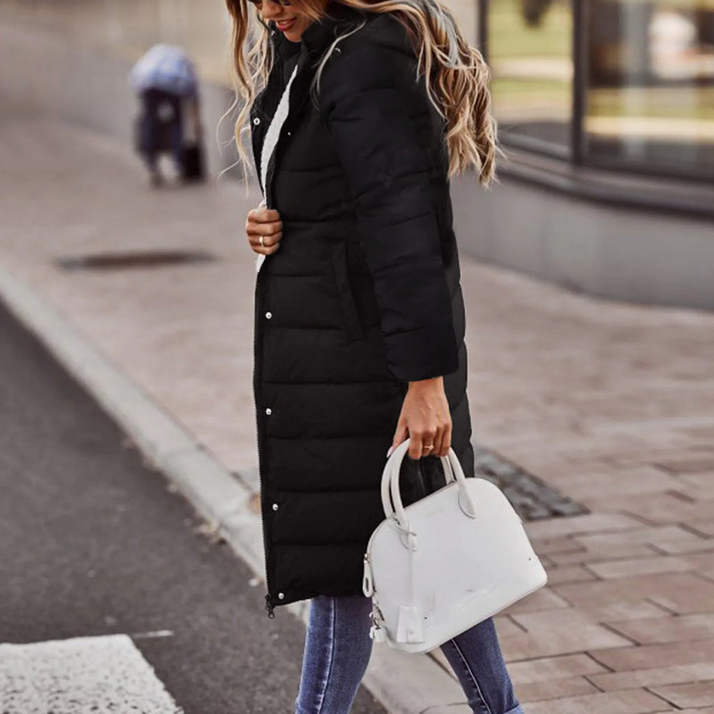 Evie Cappotto Lungo Imbottito da Donna – Giacca Invernale Elegante con Cappuccio