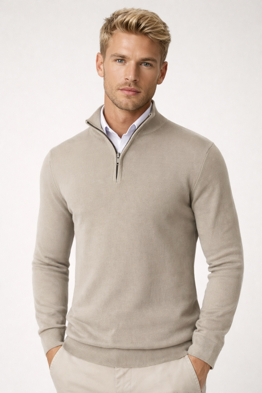 Suéter con media cremallera Emilio para Hombre – Cuello mao, Punto afelpado y Cuello alto