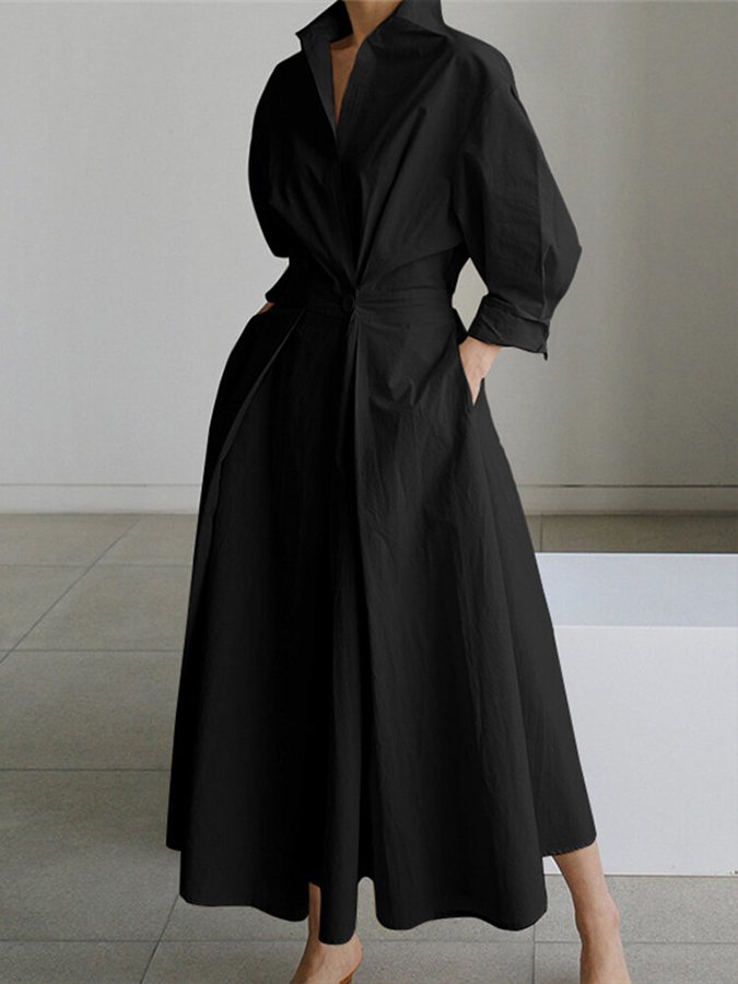 Lucie Robe Midi pour Femme – Robe Boutonnée Élégante Décontractée Chic