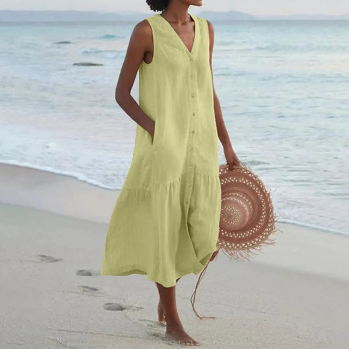 Vestido Zaida para Mujer – Cuello en V, Diseño atemporal y Corte elegante