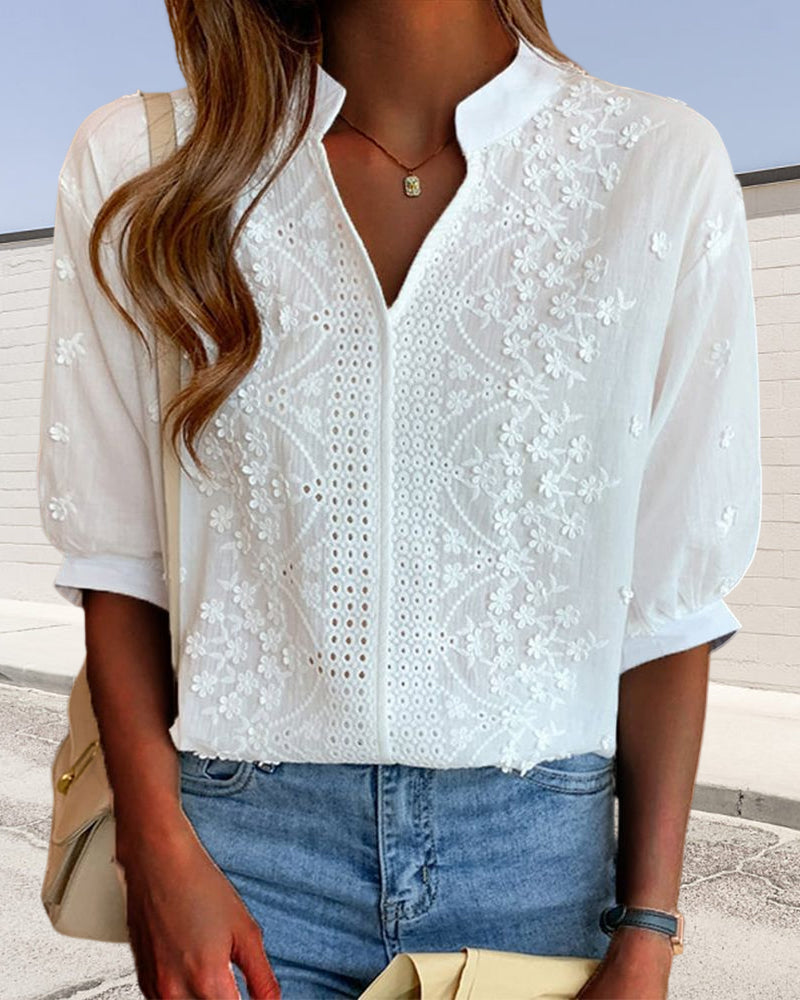 Top de cuello en V Manuela para Mujer – Cuello en V, Mezcla de algodón y Estilo atemporal