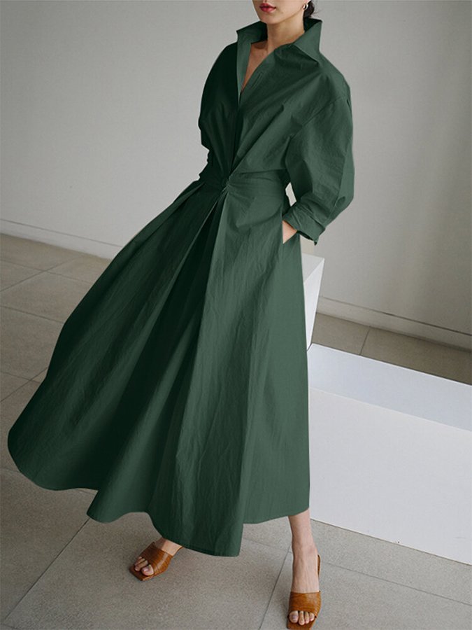 Lucie Robe Midi pour Femme – Robe Boutonnée Élégante Décontractée Chic