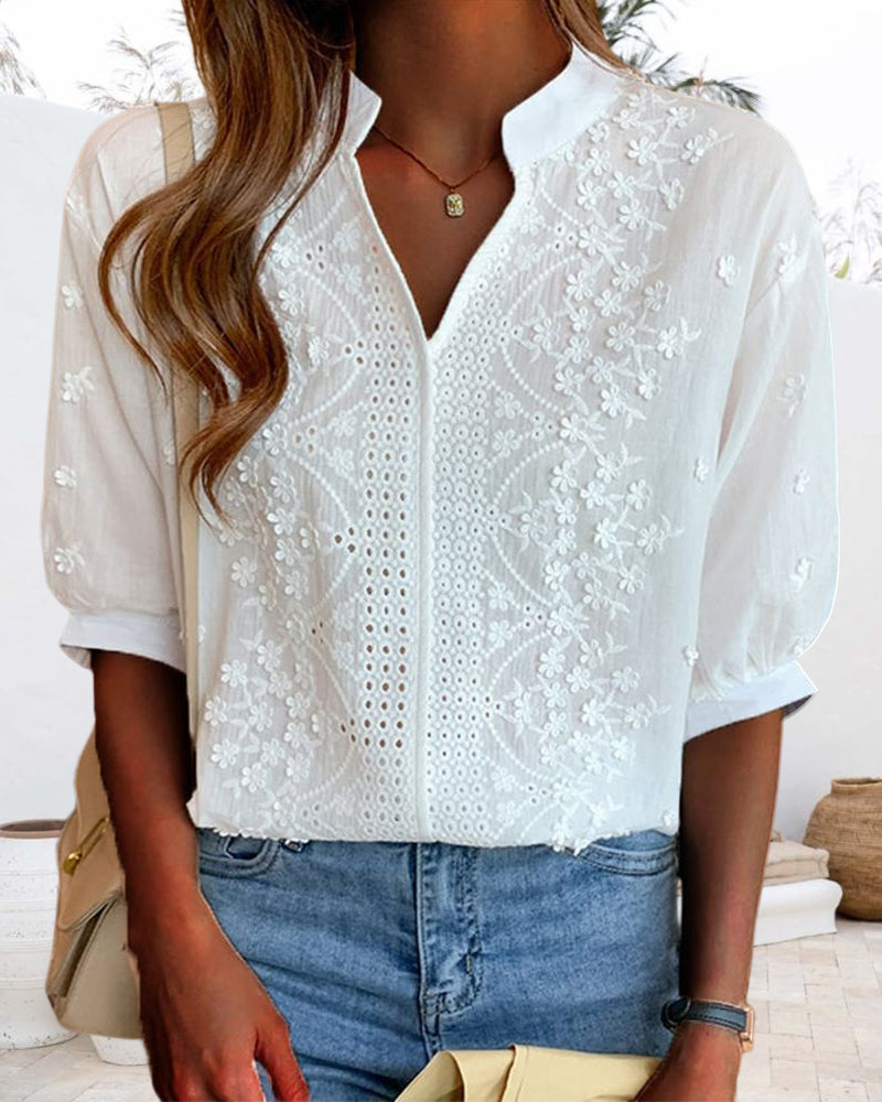 Top de cuello en V Manuela para Mujer – Cuello en V, Mezcla de algodón y Estilo atemporal