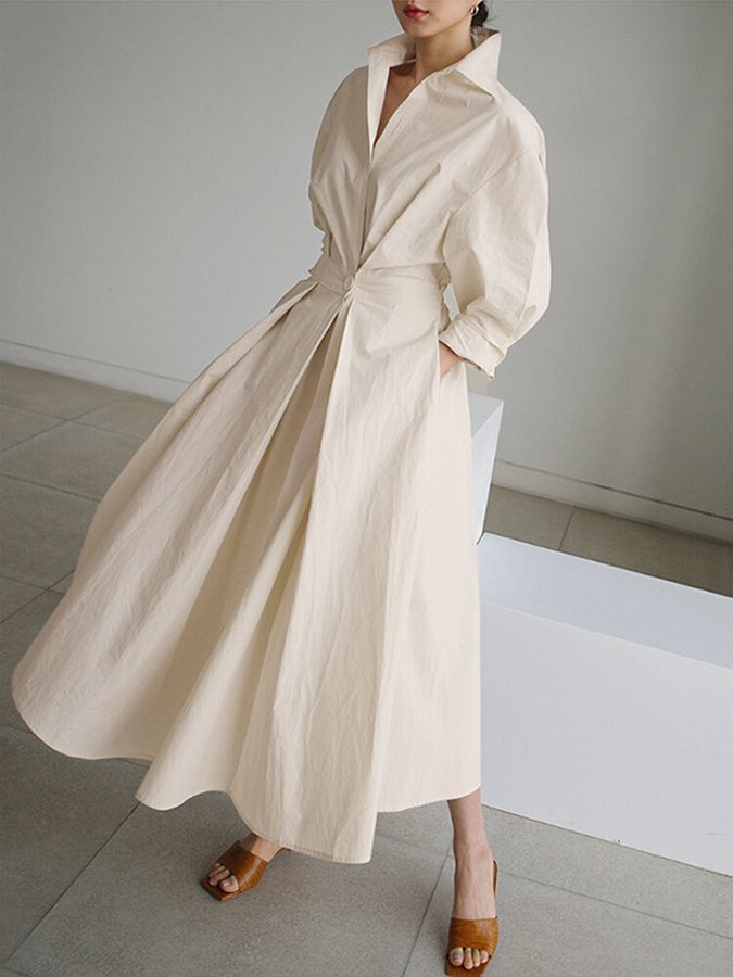 Lucie Robe Midi pour Femme – Robe Boutonnée Élégante Décontractée Chic