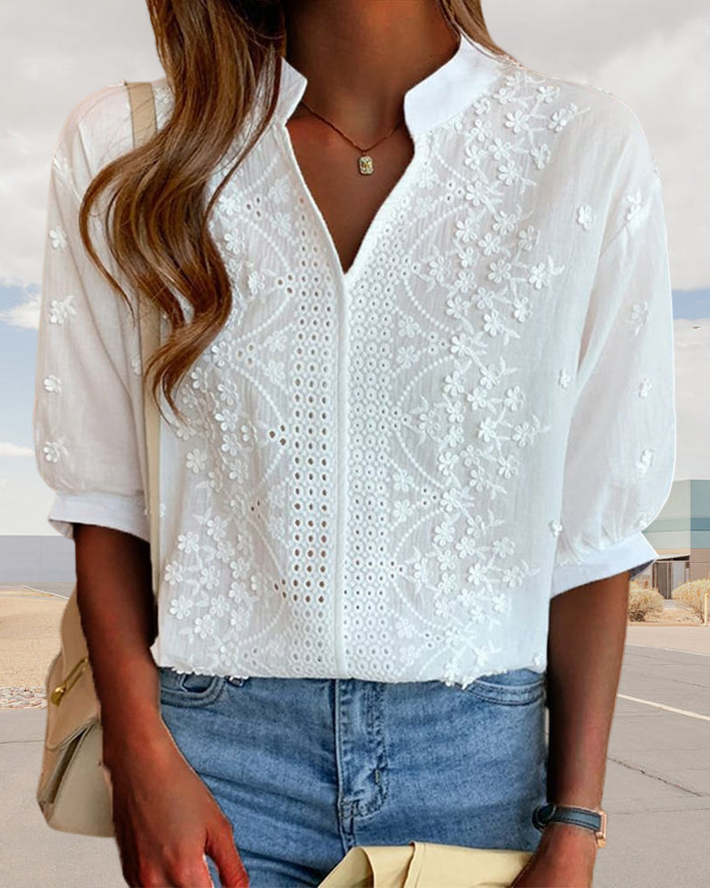 Top de cuello en V Manuela para Mujer – Cuello en V, Mezcla de algodón y Estilo atemporal