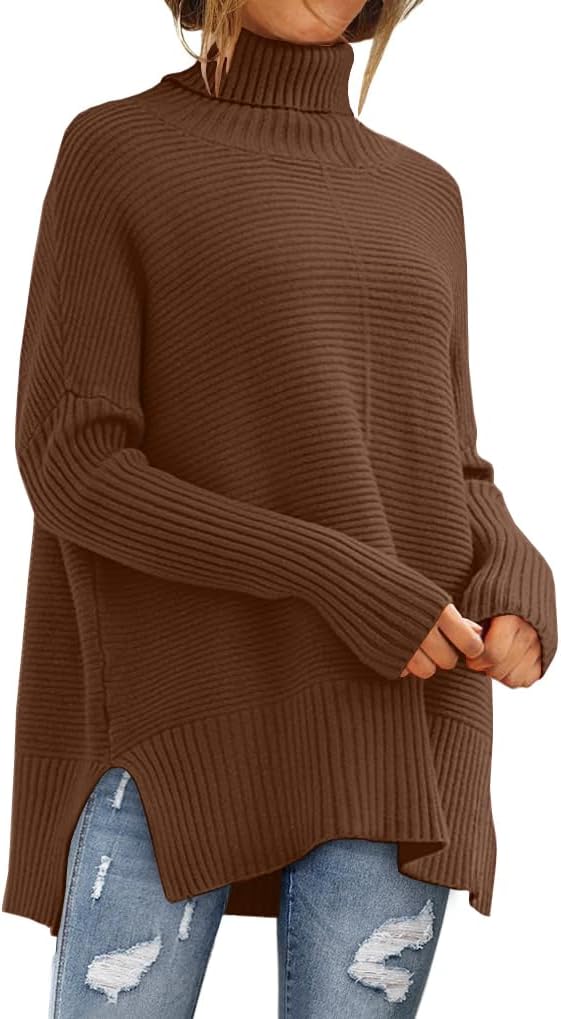 Celine Jersey oversize de cuello alto para mujer – manga larga y bajo asimétrico tipo túnica