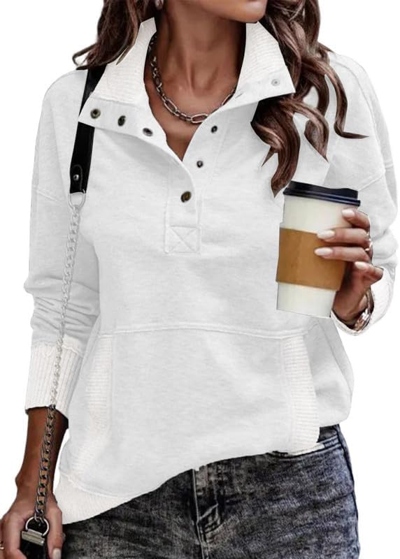 Sudadera estilo henley Jimena para Mujer – Cuello en V, Corte cómodo y Mangas largas