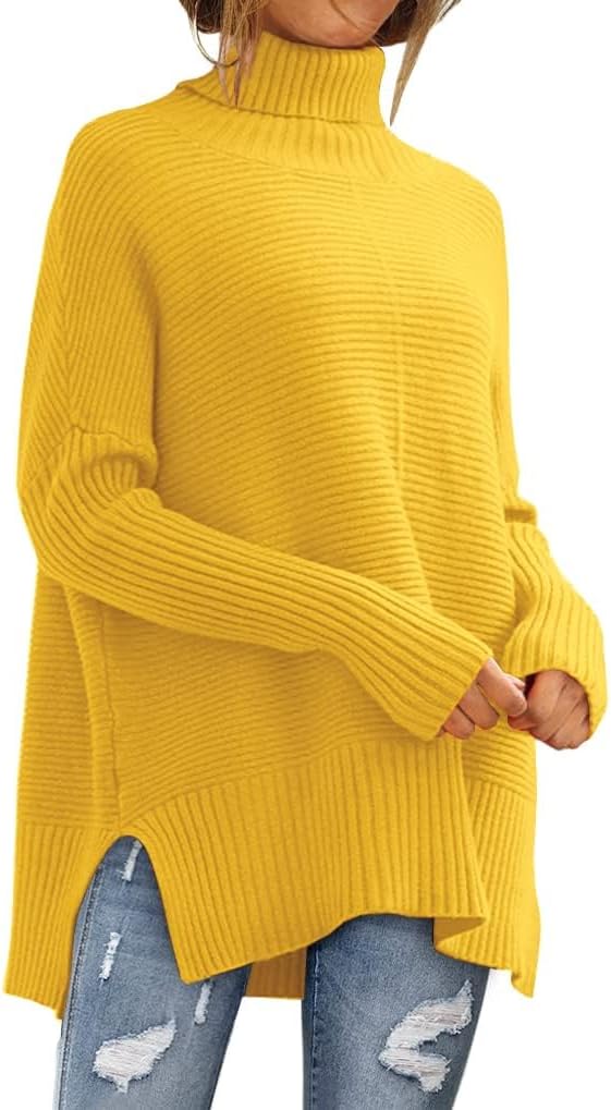 Celine Jersey oversize de cuello alto para mujer – manga larga y bajo asimétrico tipo túnica