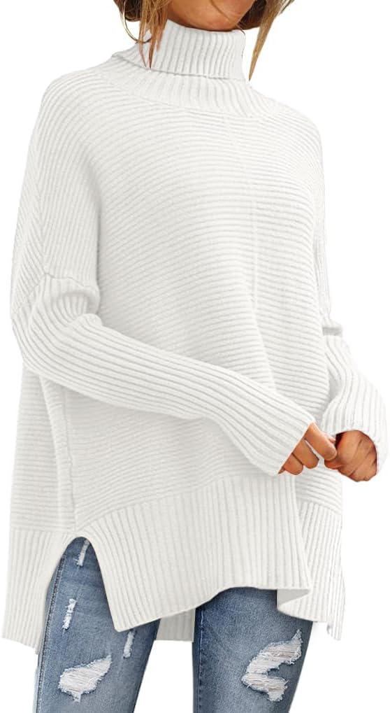 Celine Jersey oversize de cuello alto para mujer – manga larga y bajo asimétrico tipo túnica
