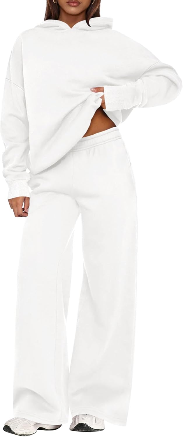 Bella Conjunto de descanso de 2 piezas con capucha para mujer – top de manga larga y pantalón de pierna ancha