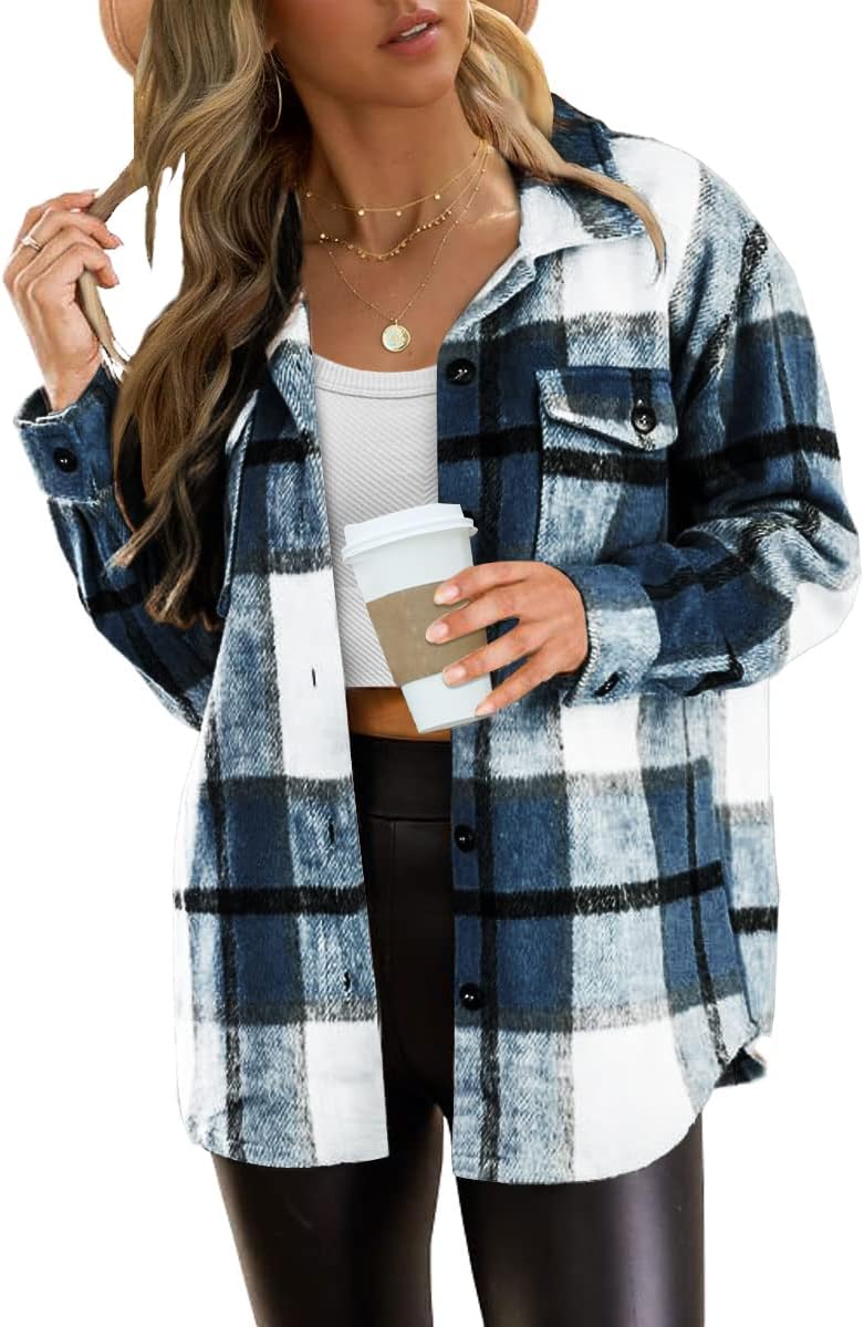 Zaria Sobrecamisa de cuadros para mujer – corte oversize, botones frontales y bolsillos