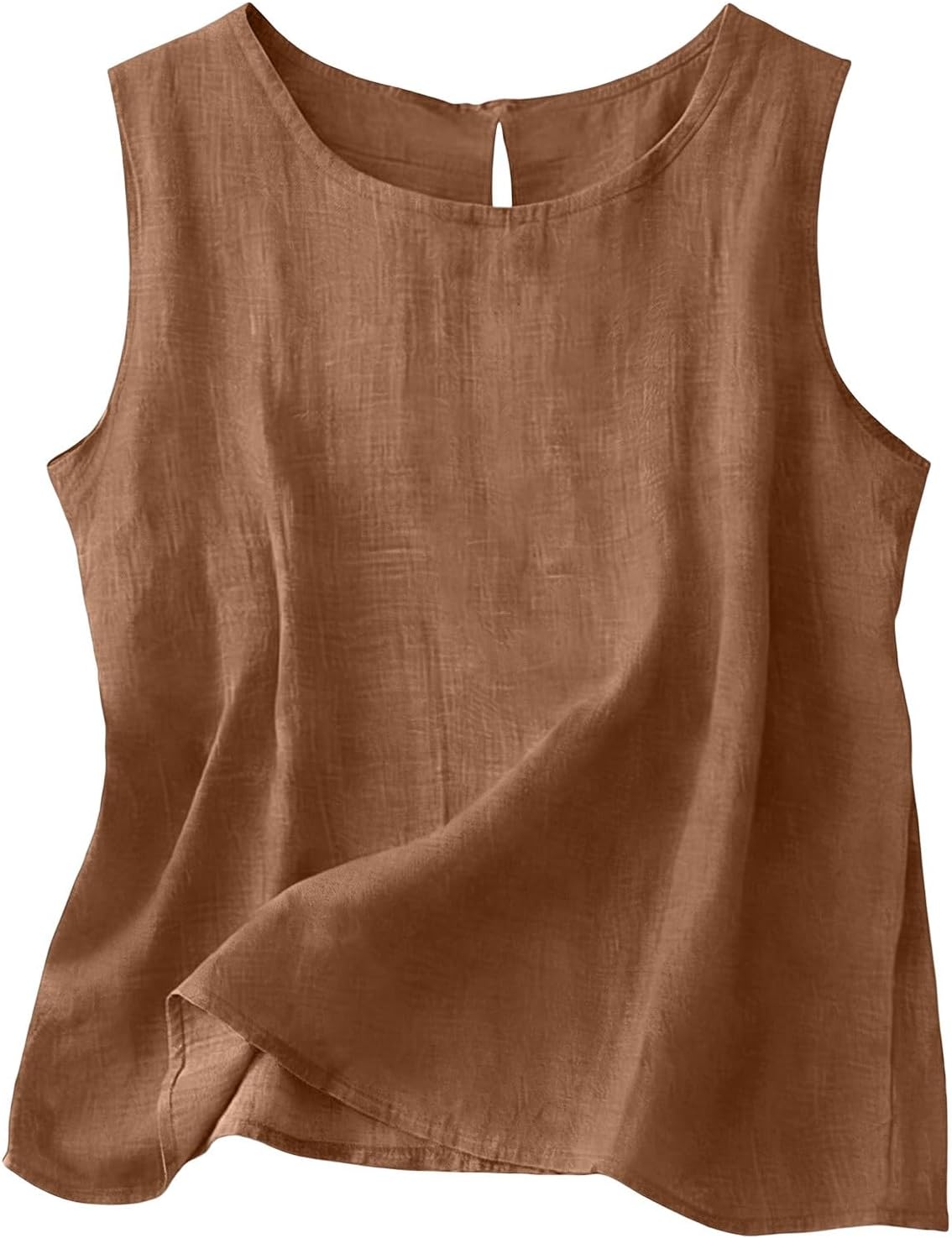 Chloe Top Sin Mangas Mujer – Algodón y Lino, Cuello Redondo y Corte Fluido