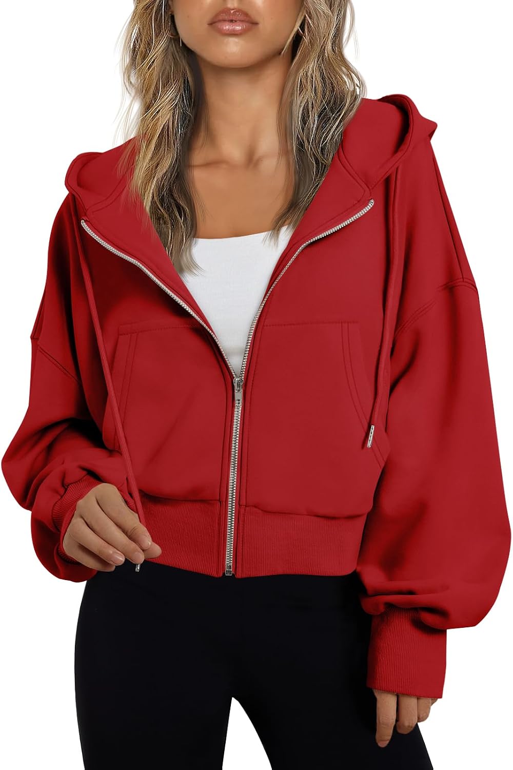 Sudadera con capucha y cremallera Claudia para Mujer – Hombros caídos, Capucha con cordón y Bolsillos prácticos