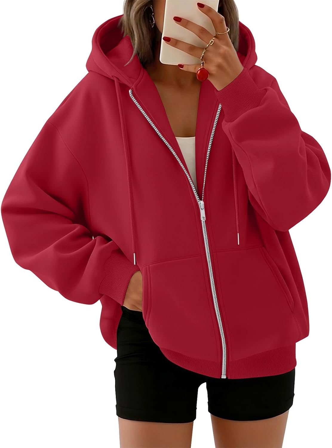 Sudadera con capucha y cremallera Marina para Mujer – Capucha con cordón, Bolsillos laterales y Silueta relajada
