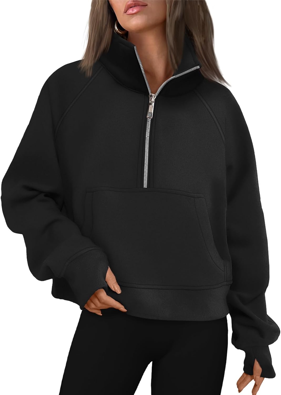 Sudadera con capucha Blanca para Mujer – Hombros caídos, Bolsillo canguro delantero y Forro polar interior