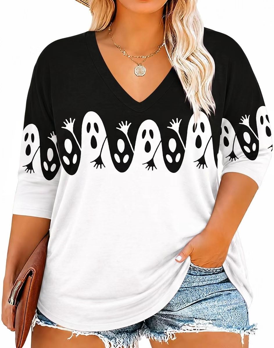 Top de cuello en V Nerea para Mujer – Cuello en V, Mangas tres cuartos y Silueta relajada