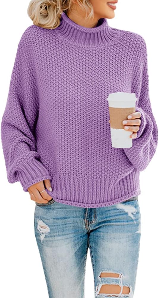 Suéter de cuello alto Marina para Mujer – Mangas murciélago, Silueta holgada y Mangas largas