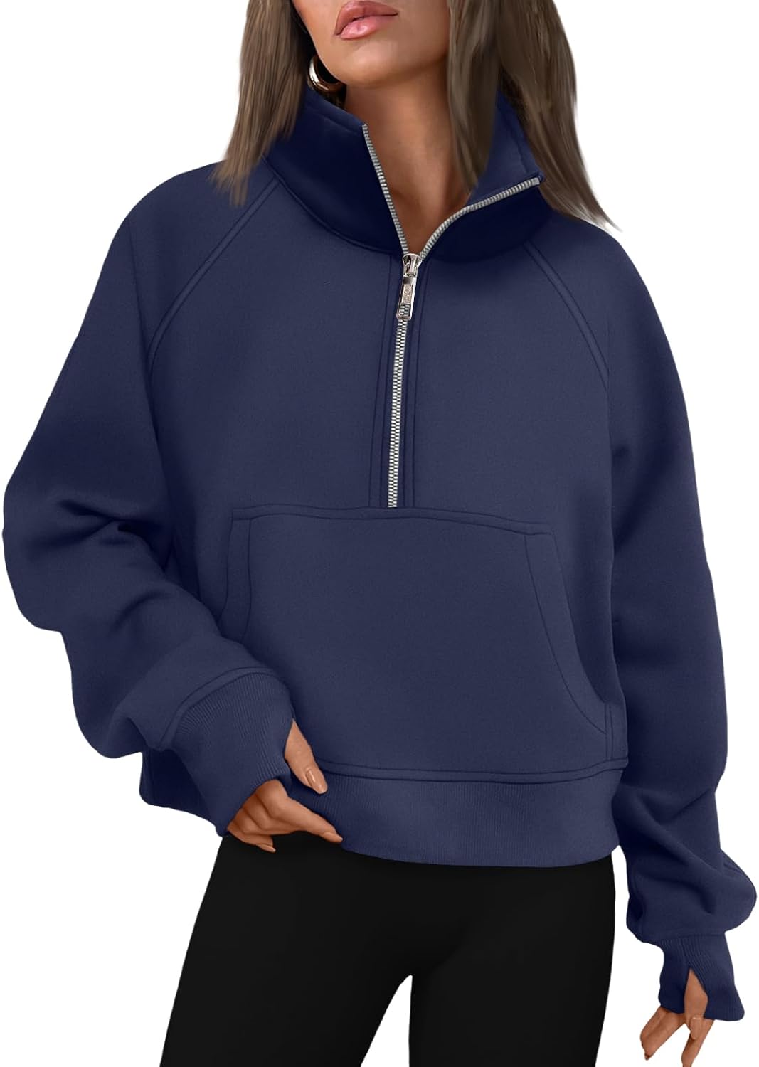 Sudadera con capucha Blanca para Mujer – Hombros caídos, Bolsillo canguro delantero y Forro polar interior
