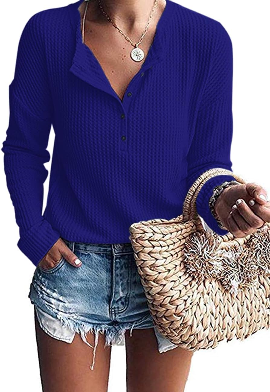 Top estilo henley Teresa para Mujer – Mangas murciélago, Silueta relajada y Mangas largas