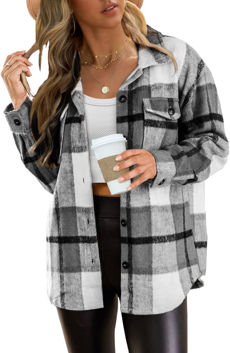 Zaria Sobrecamisa de cuadros para mujer – corte oversize, botones frontales y bolsillos