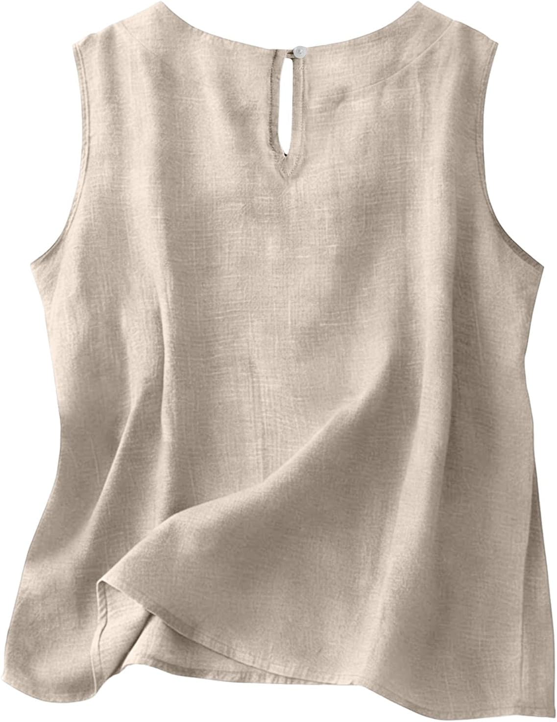 Chloe Top Sin Mangas Mujer – Algodón y Lino, Cuello Redondo y Corte Fluido