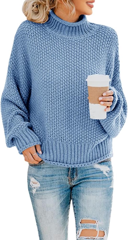 Suéter de cuello alto Marina para Mujer – Mangas murciélago, Silueta holgada y Mangas largas