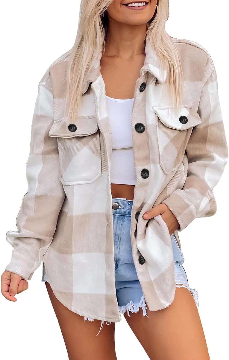 Zaria Sobrecamisa de cuadros para mujer – corte oversize, botones frontales y bolsillos