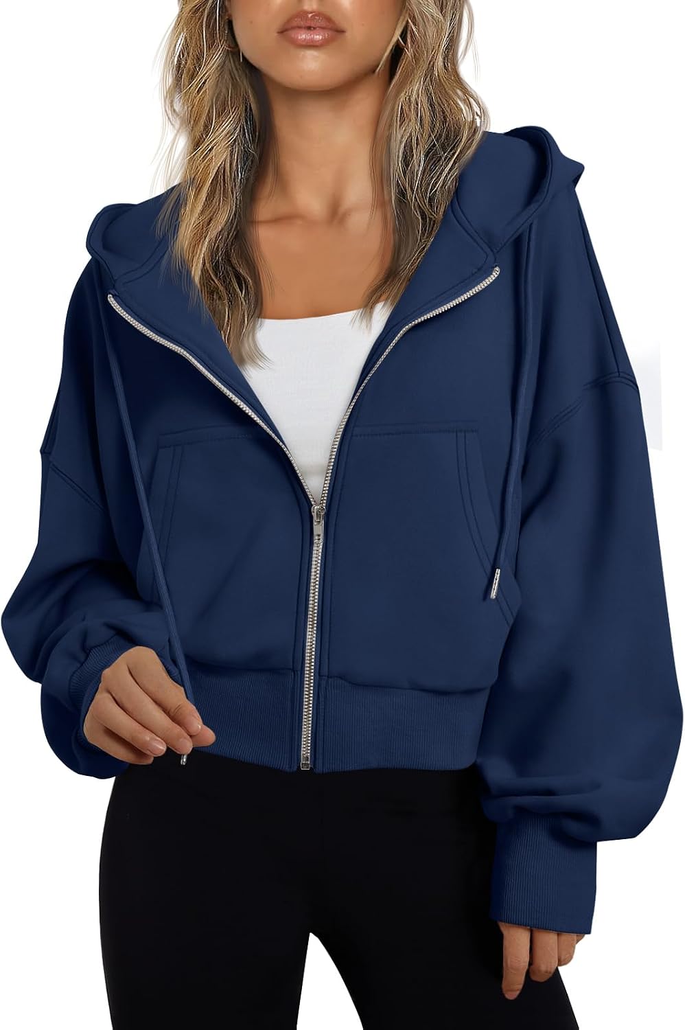 Sudadera con capucha y cremallera Claudia para Mujer – Hombros caídos, Capucha con cordón y Bolsillos prácticos