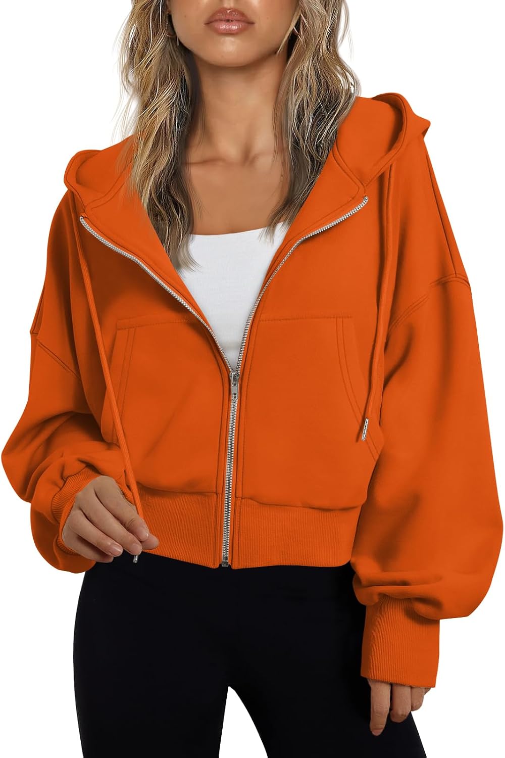 Sudadera con capucha y cremallera Claudia para Mujer – Hombros caídos, Capucha con cordón y Bolsillos prácticos