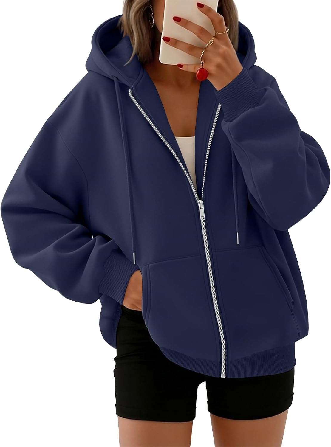 Sudadera con capucha y cremallera Marina para Mujer – Capucha con cordón, Bolsillos laterales y Silueta relajada