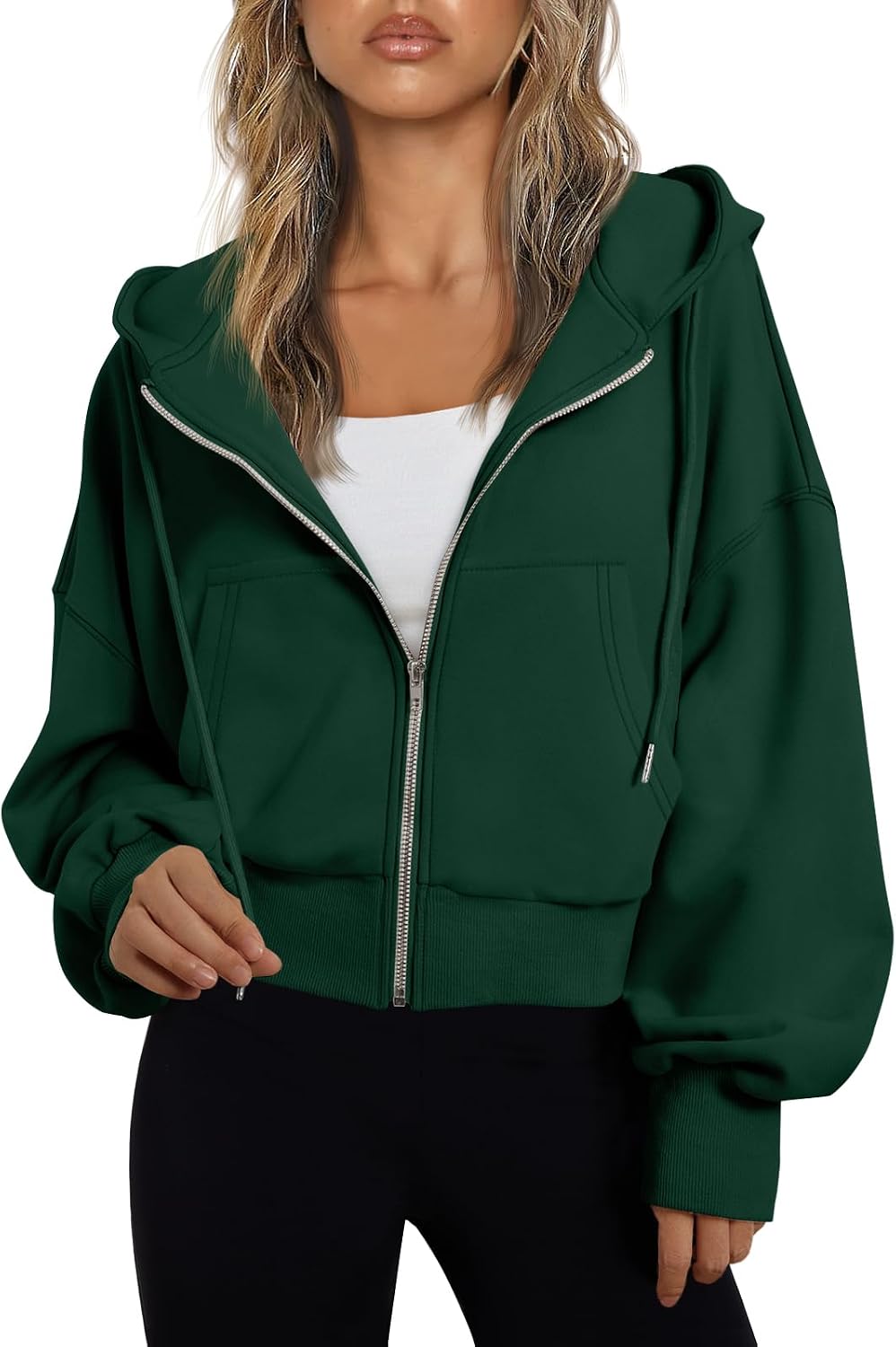 Sudadera con capucha y cremallera Claudia para Mujer – Hombros caídos, Capucha con cordón y Bolsillos prácticos