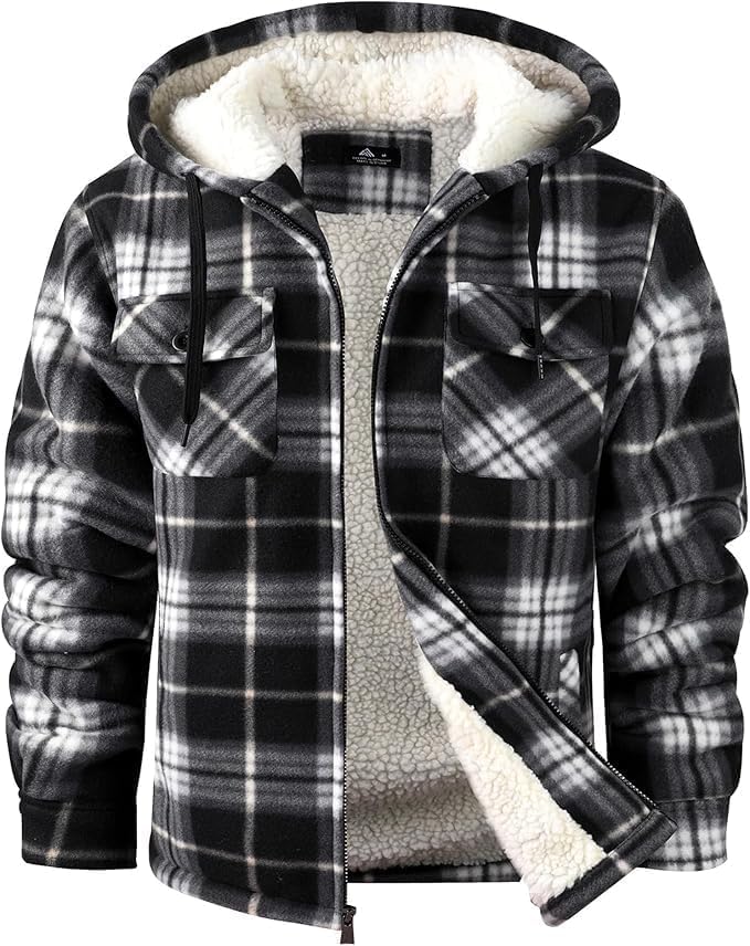 Chaqueta de franela Lorenzo para Hombre – Con capucha, Cremallera completa y Bolsillos prácticos