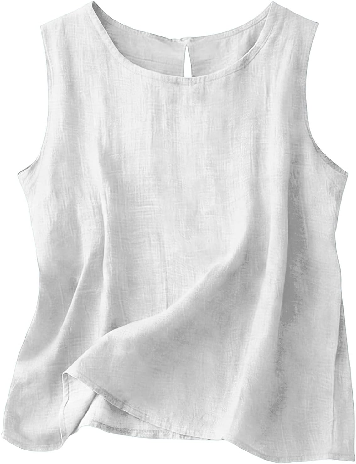 Chloe Top Sin Mangas Mujer – Algodón y Lino, Cuello Redondo y Corte Fluido