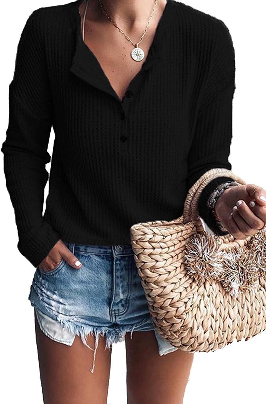 Top estilo henley Teresa para Mujer – Mangas murciélago, Silueta relajada y Mangas largas