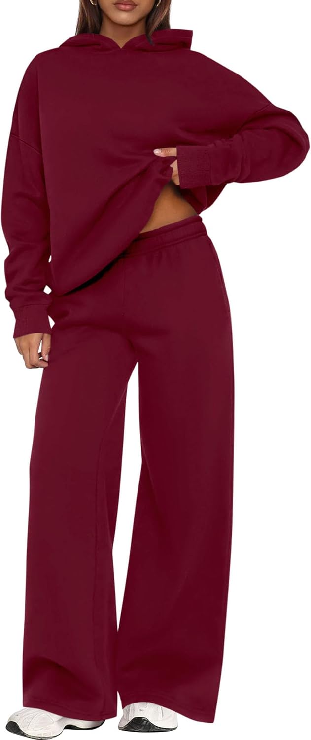 Bella Conjunto de descanso de 2 piezas con capucha para mujer – top de manga larga y pantalón de pierna ancha