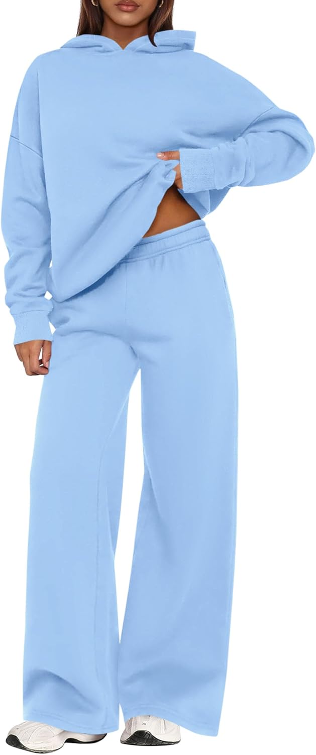 Bella Conjunto de descanso de 2 piezas con capucha para mujer – top de manga larga y pantalón de pierna ancha