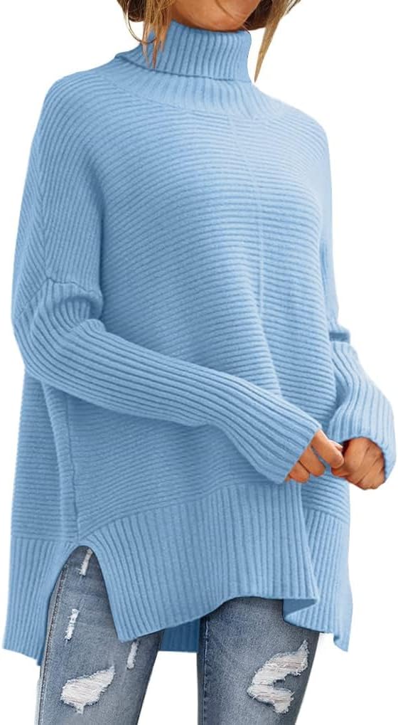 Celine Jersey oversize de cuello alto para mujer – manga larga y bajo asimétrico tipo túnica