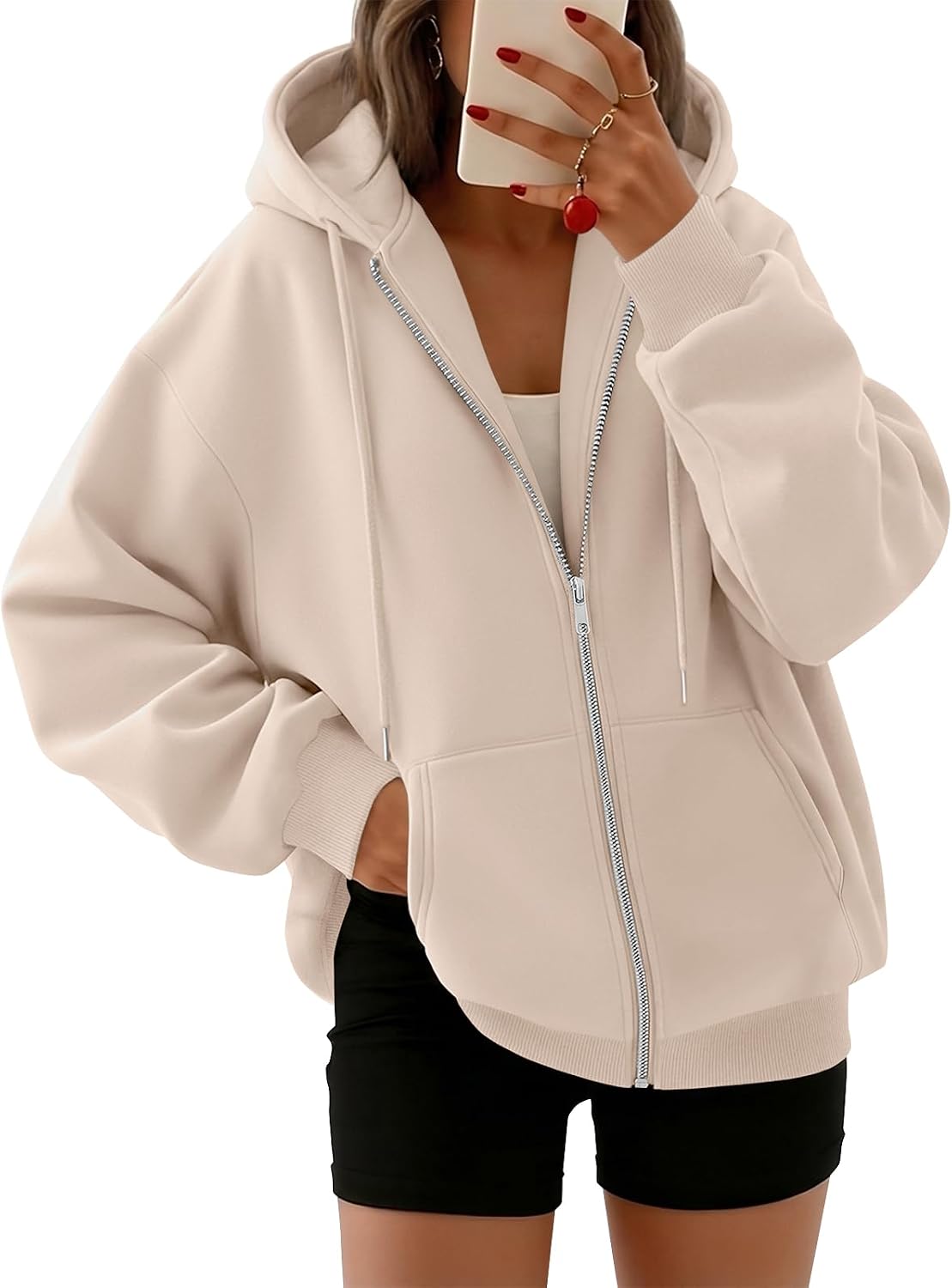 Sudadera con capucha y cremallera Marina para Mujer – Capucha con cordón, Bolsillos laterales y Silueta relajada