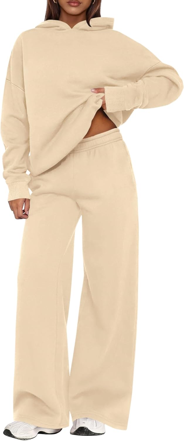 Bella Conjunto de descanso de 2 piezas con capucha para mujer – top de manga larga y pantalón de pierna ancha