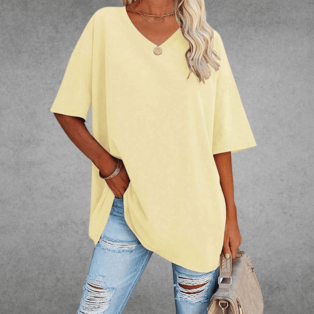 Ninon T-shirt oversize pour femme – T-shirt col en V décontracté chic