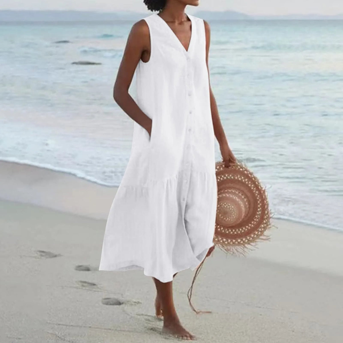 Vestido Zaida para Mujer – Cuello en V, Diseño atemporal y Corte elegante