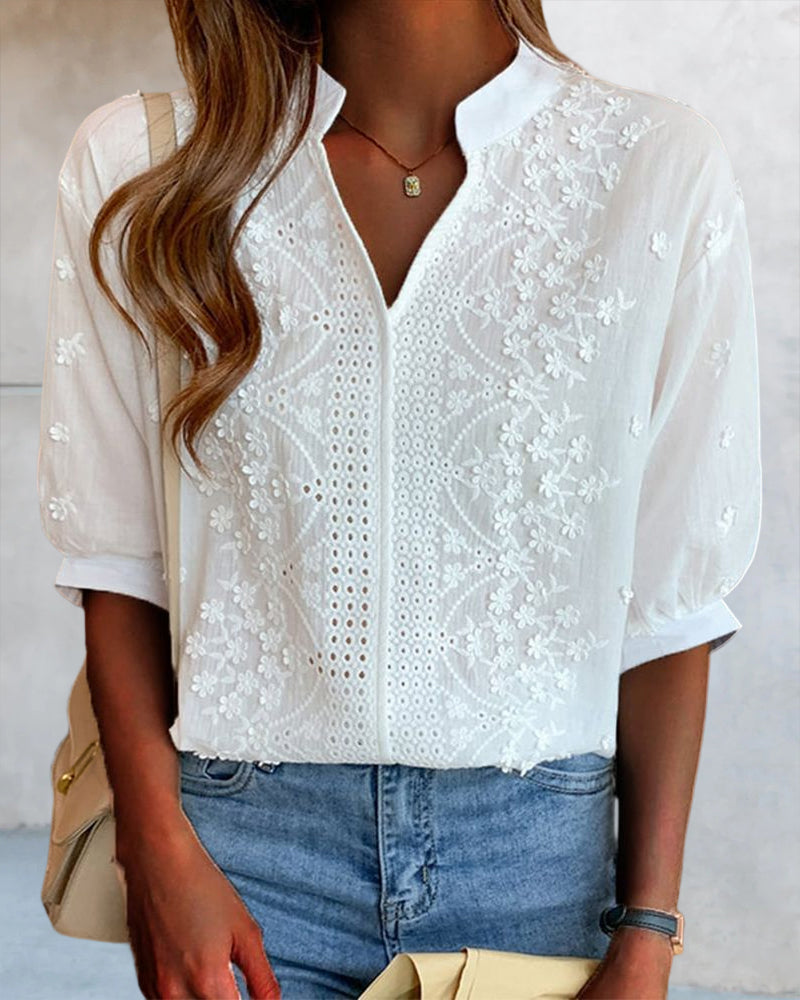 Top de cuello en V Manuela para Mujer – Cuello en V, Mezcla de algodón y Estilo atemporal
