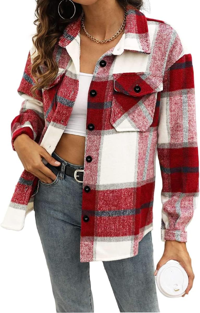 Zaria Sobrecamisa de cuadros para mujer – corte oversize, botones frontales y bolsillos