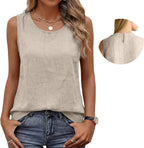 Chloe Top Sin Mangas Mujer – Algodón y Lino, Cuello Redondo y Corte Fluido