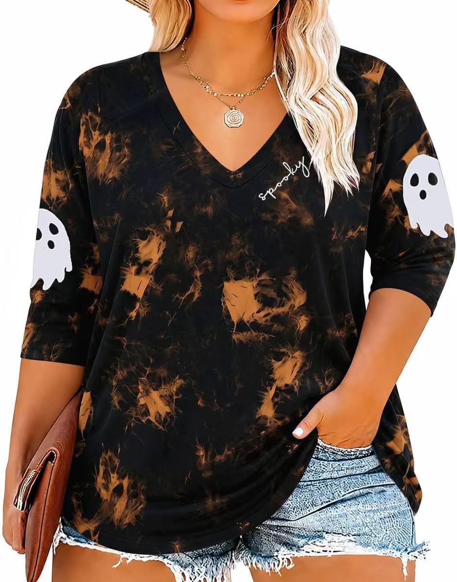 Top de cuello en V Nerea para Mujer – Cuello en V, Mangas tres cuartos y Silueta relajada